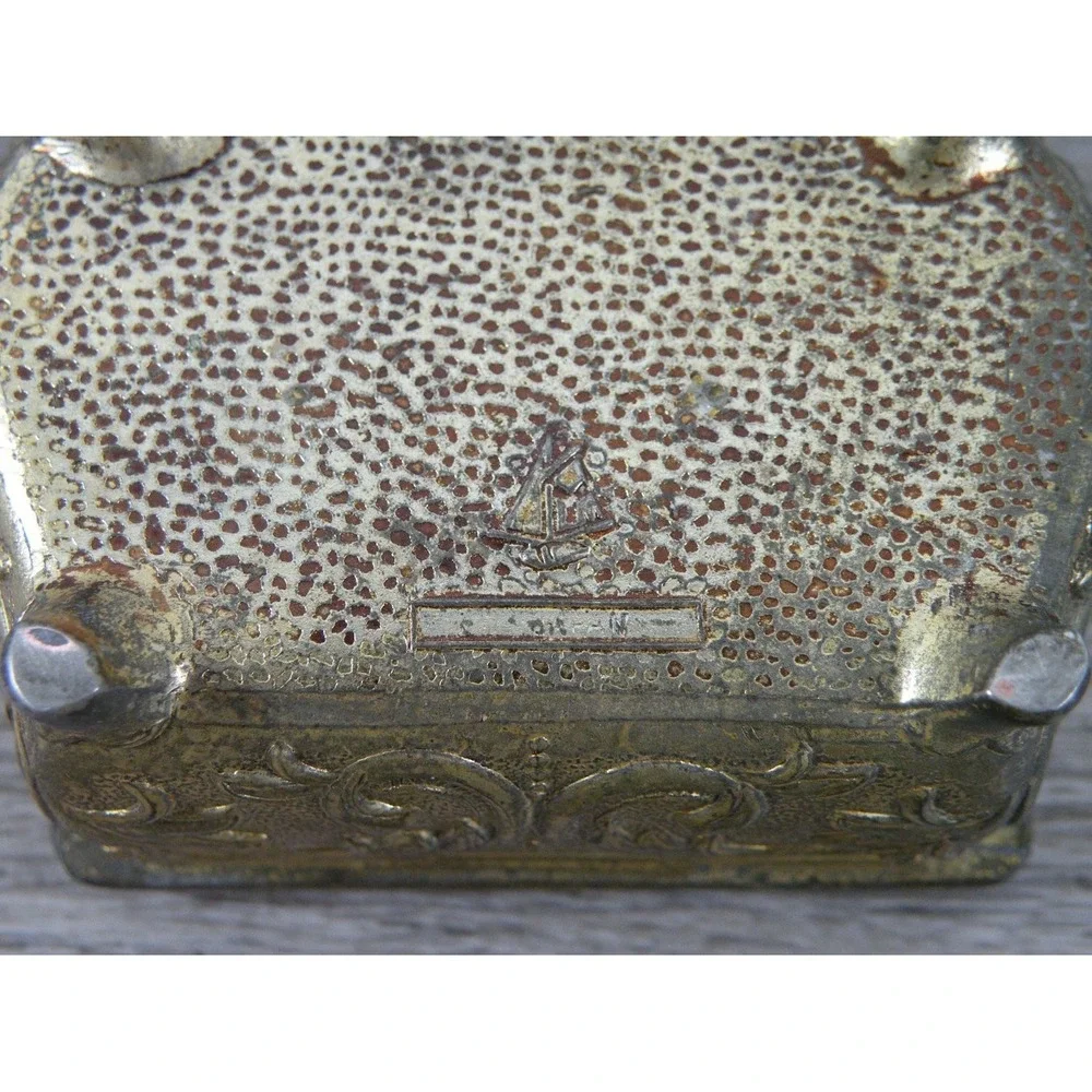 Japan Vintage Footed Trinket Box S Gold Metal Red Velvet Lining